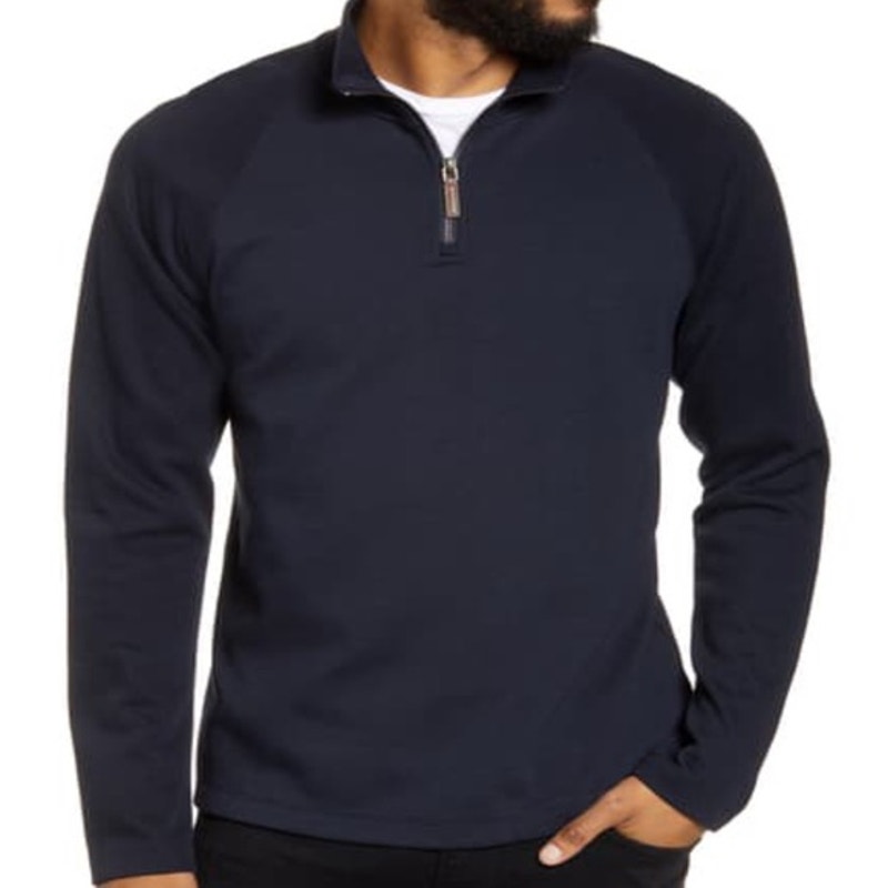 Vince Men's Wool Cashmere Quarter Zip Mock Neck Sweater Navy Blue Xl
